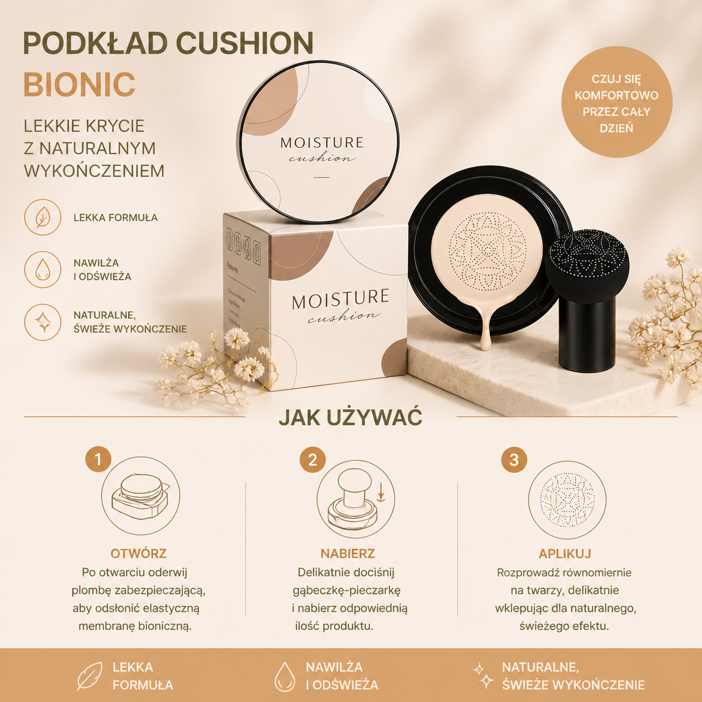 Podkład cushion Bionic – lekkie krycie z naturalnym wykończeniem