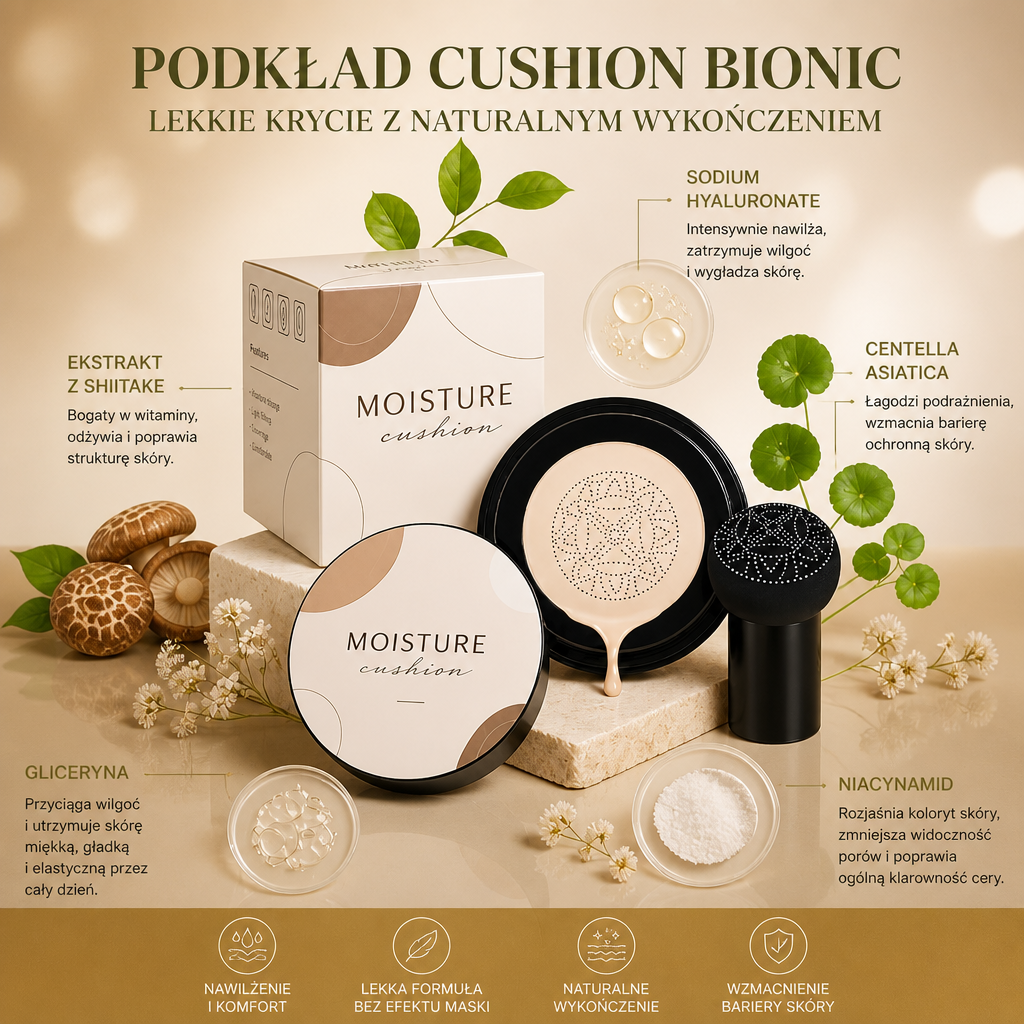 Podkład cushion Bionic – lekkie krycie z naturalnym wykończeniem
