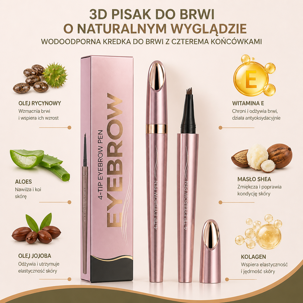 3D Pisak Do Brwi O Naturalnym Wyglądzie – Wodoodporna Kredka Do Brwi Z Czterema Końcówkami