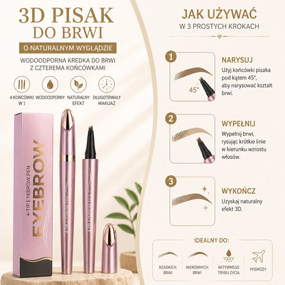 3D Pisak Do Brwi O Naturalnym Wyglądzie – Wodoodporna Kredka Do Brwi Z Czterema Końcówkami
