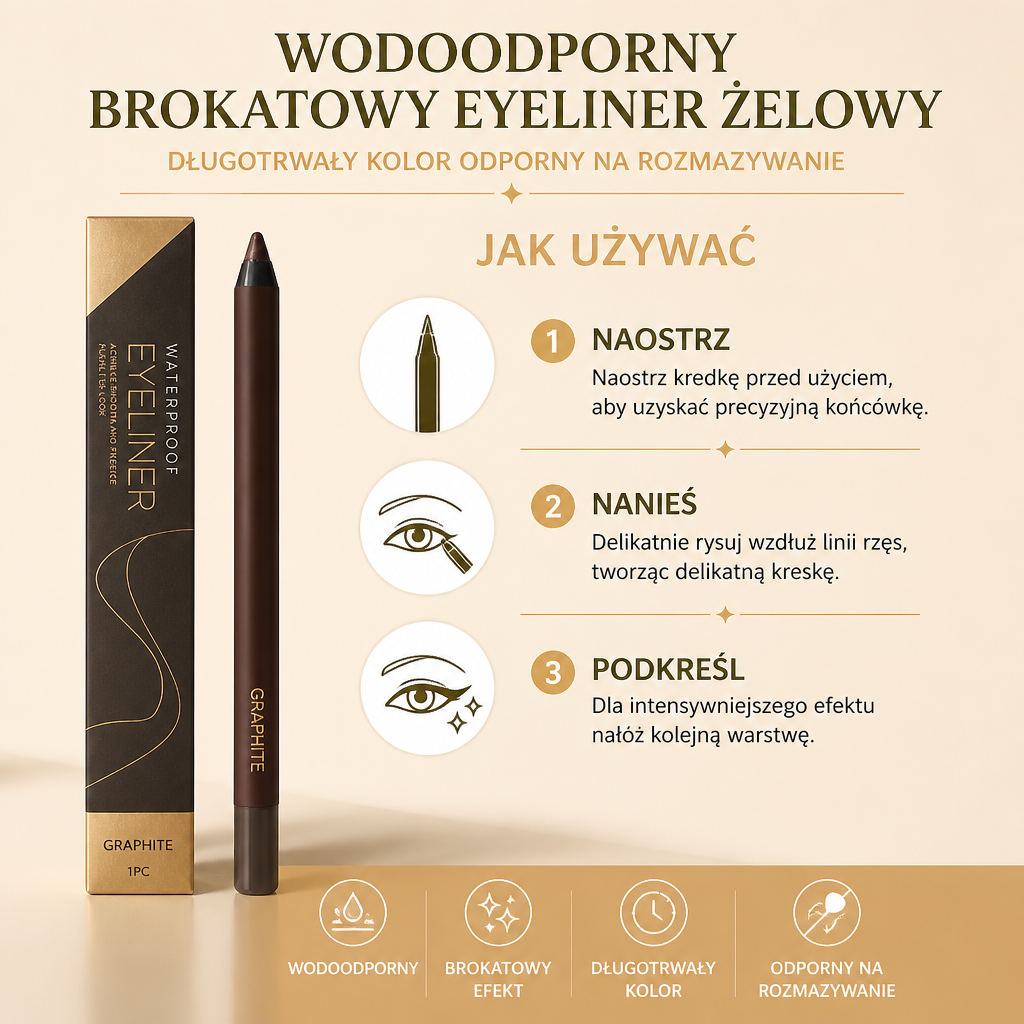Wodoodporny Brokatowy Eyeliner Żelowy – Długotrwały Kolor Odporny Na Rozmazywanie
