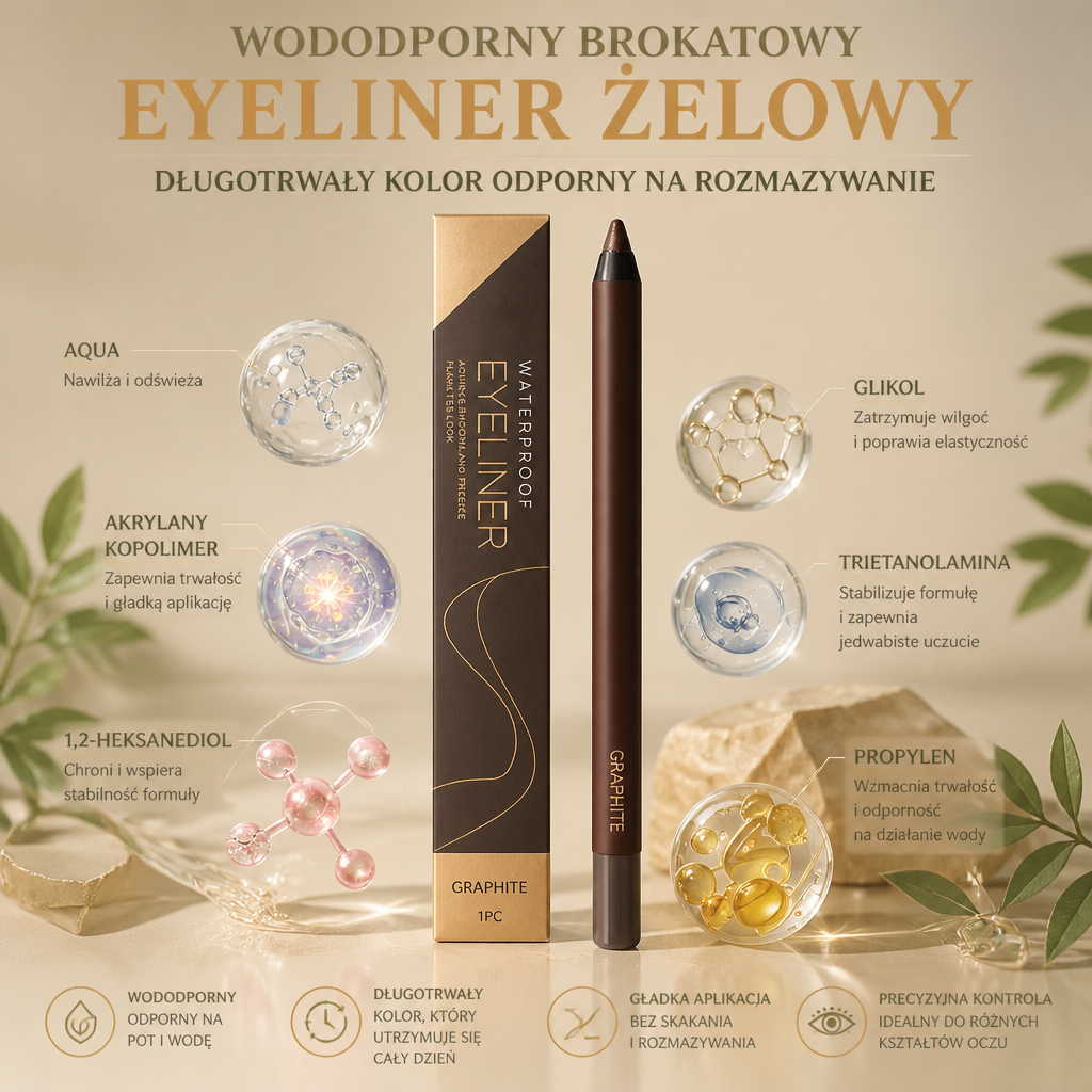 Wodoodporny Brokatowy Eyeliner Żelowy – Długotrwały Kolor Odporny Na Rozmazywanie