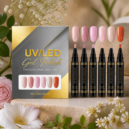 Zestaw lakierów hybrydowych UV/LED – delikatne odcienie nude do eleganckich stylizacji paznokci