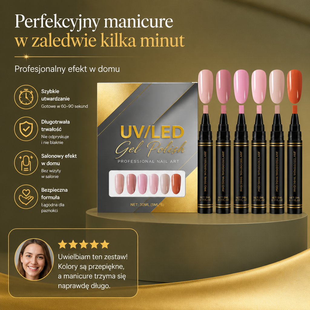 Zestaw lakierów hybrydowych UV/LED – delikatne odcienie nude do eleganckich stylizacji paznokci