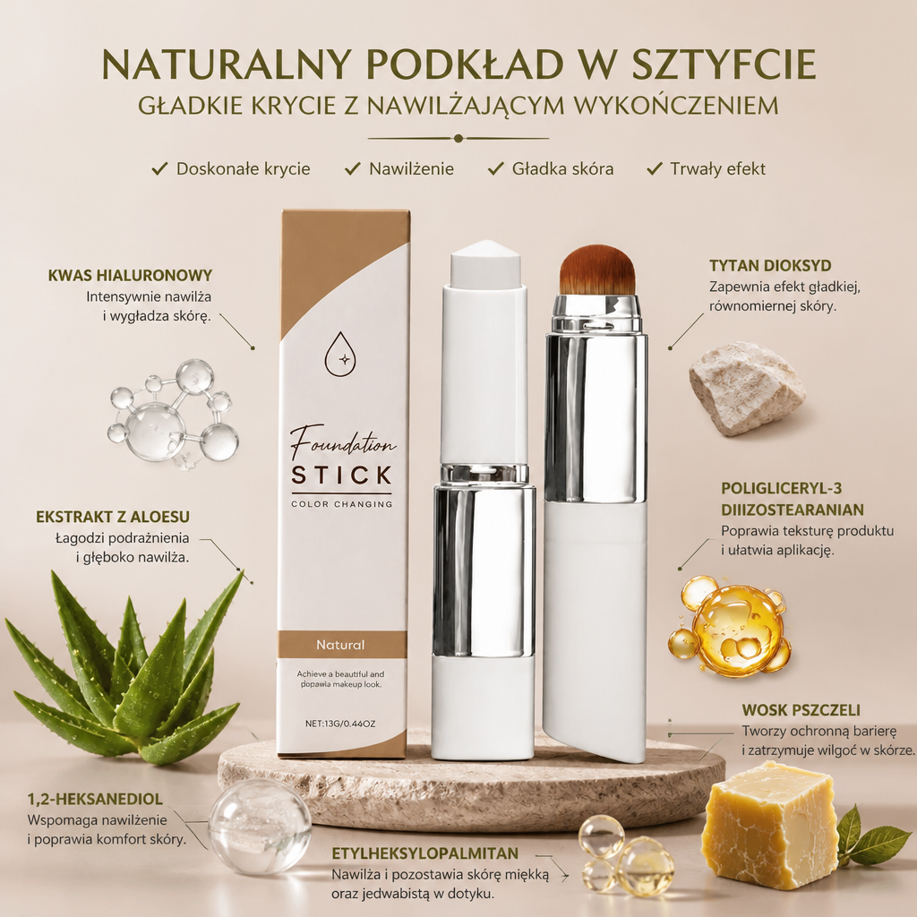 Naturalny podkład w sztyfcie – gładkie krycie z nawilżającym wykończeniem