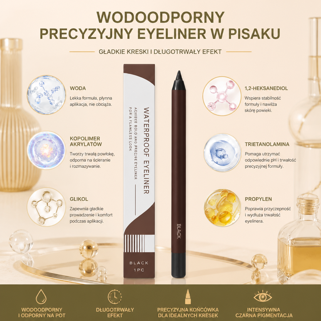 Wodoodporny precyzyjny eyeliner w pisaku – gładkie kreski i długotrwały efekt
