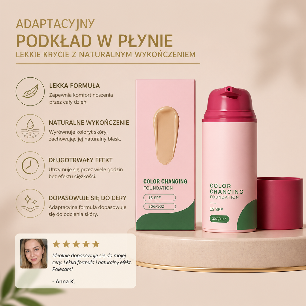 Adaptacyjny podkład w płynie – lekkie krycie z naturalnym wykończeniem