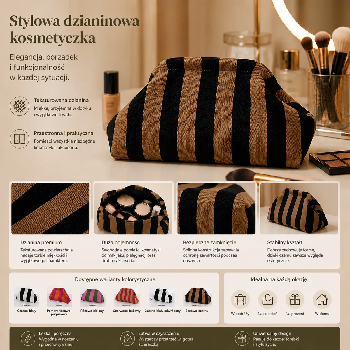 Stylowa dzianinowa kosmetyczka