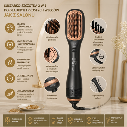 Suszarko-Szczotka 2 w 1 do Gładkich i Prostych Włosów Jak z Salonu