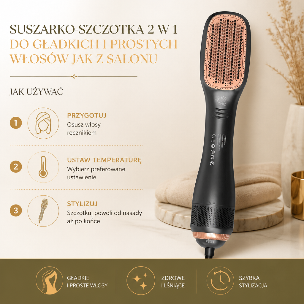 Suszarko-Szczotka 2 w 1 do Gładkich i Prostych Włosów Jak z Salonu