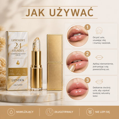 Balsam do Ust Zmieniający Kolor Odporny na Ścieranie z Kwasem Hialuronowym i Złotem