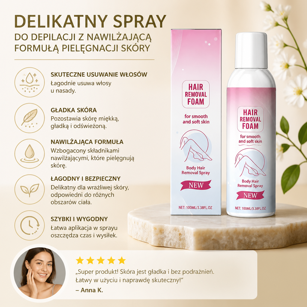 Delikatny Spray Do Depilacji Z Nawilżającą Formułą Pielęgnacji Skóry