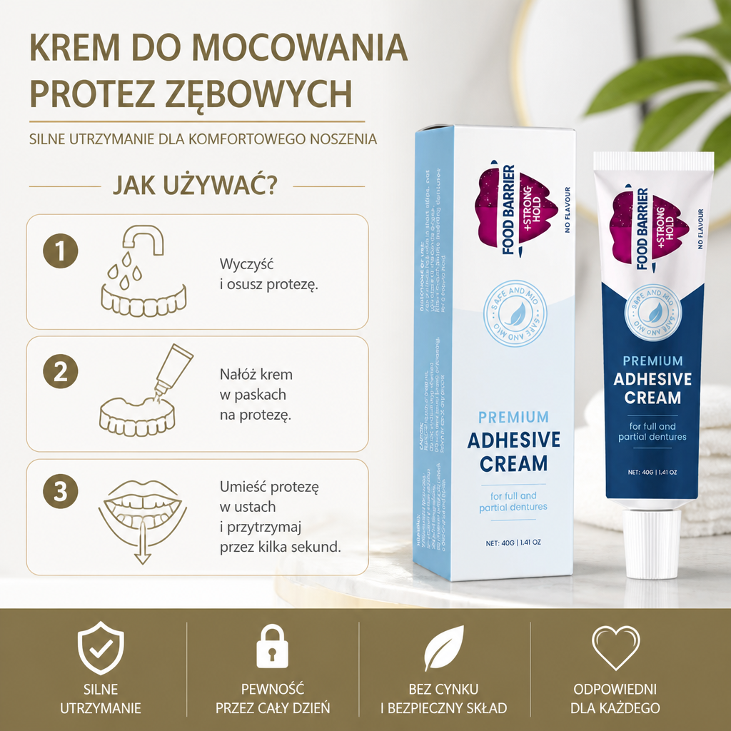Premiumowy Krem Do Mocowania Protez Zębowych – Silne Utrzymanie Dla Komfortowego Noszenia
