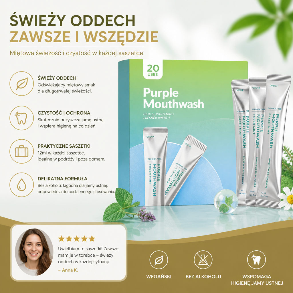 Przenośne Saszetki Z Miętowym Płynem Do Płukania Jamy Ustnej – Świeża Pielęgnacja Na Co Dzień