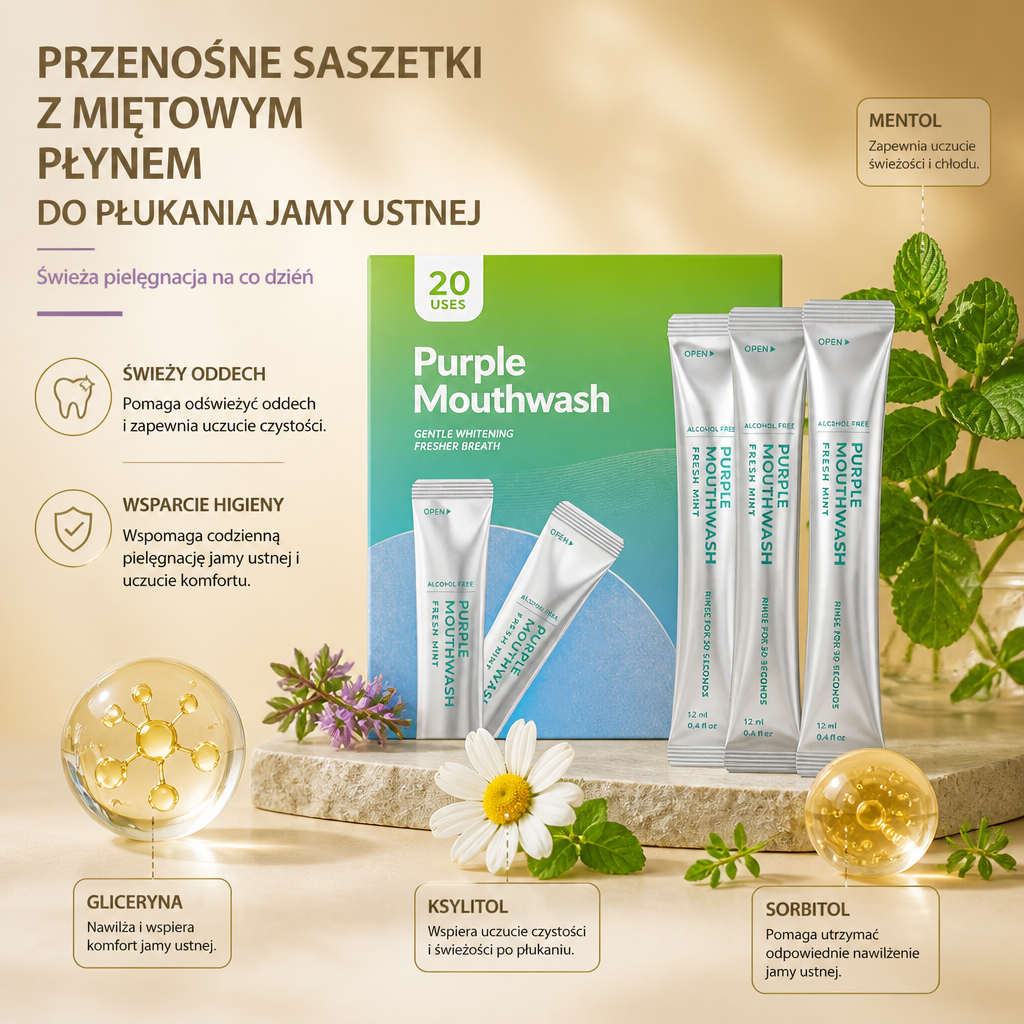 Przenośne Saszetki Z Miętowym Płynem Do Płukania Jamy Ustnej – Świeża Pielęgnacja Na Co Dzień