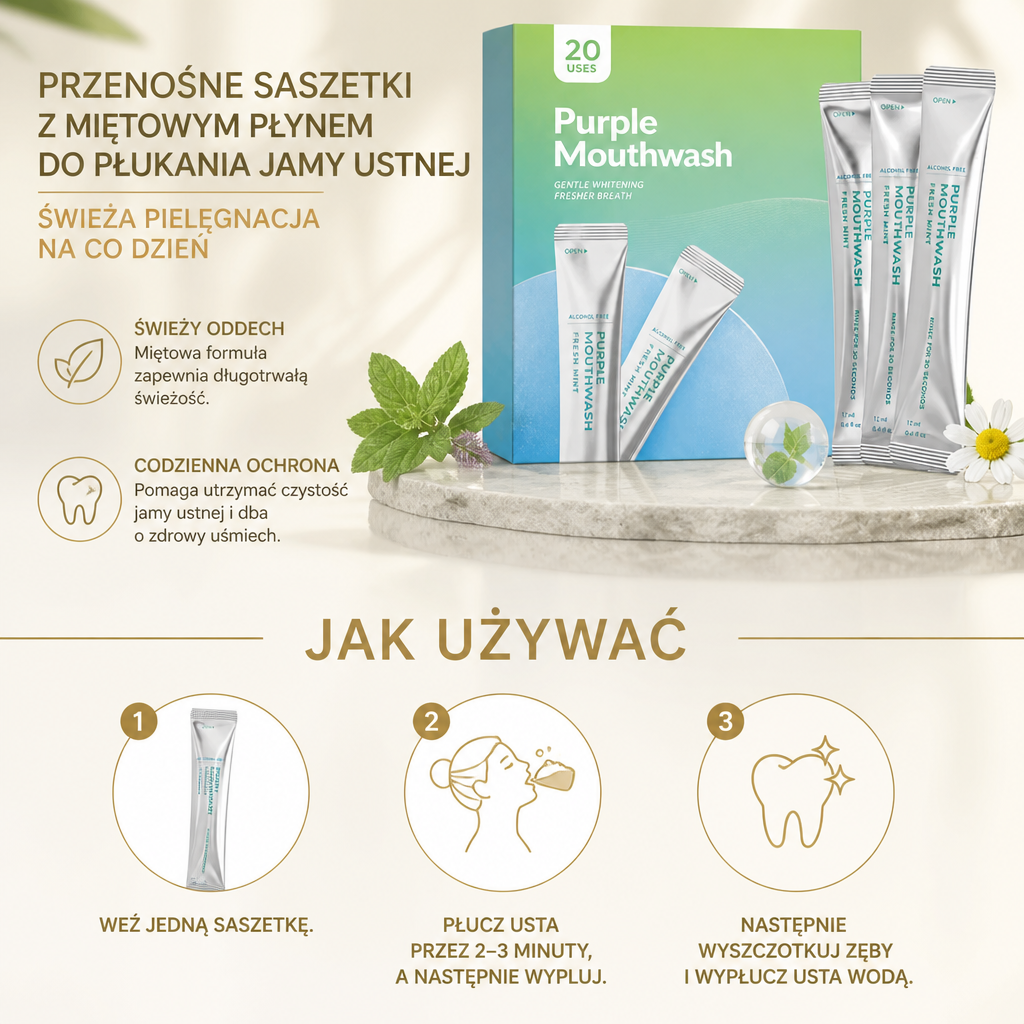 Przenośne Saszetki Z Miętowym Płynem Do Płukania Jamy Ustnej – Świeża Pielęgnacja Na Co Dzień