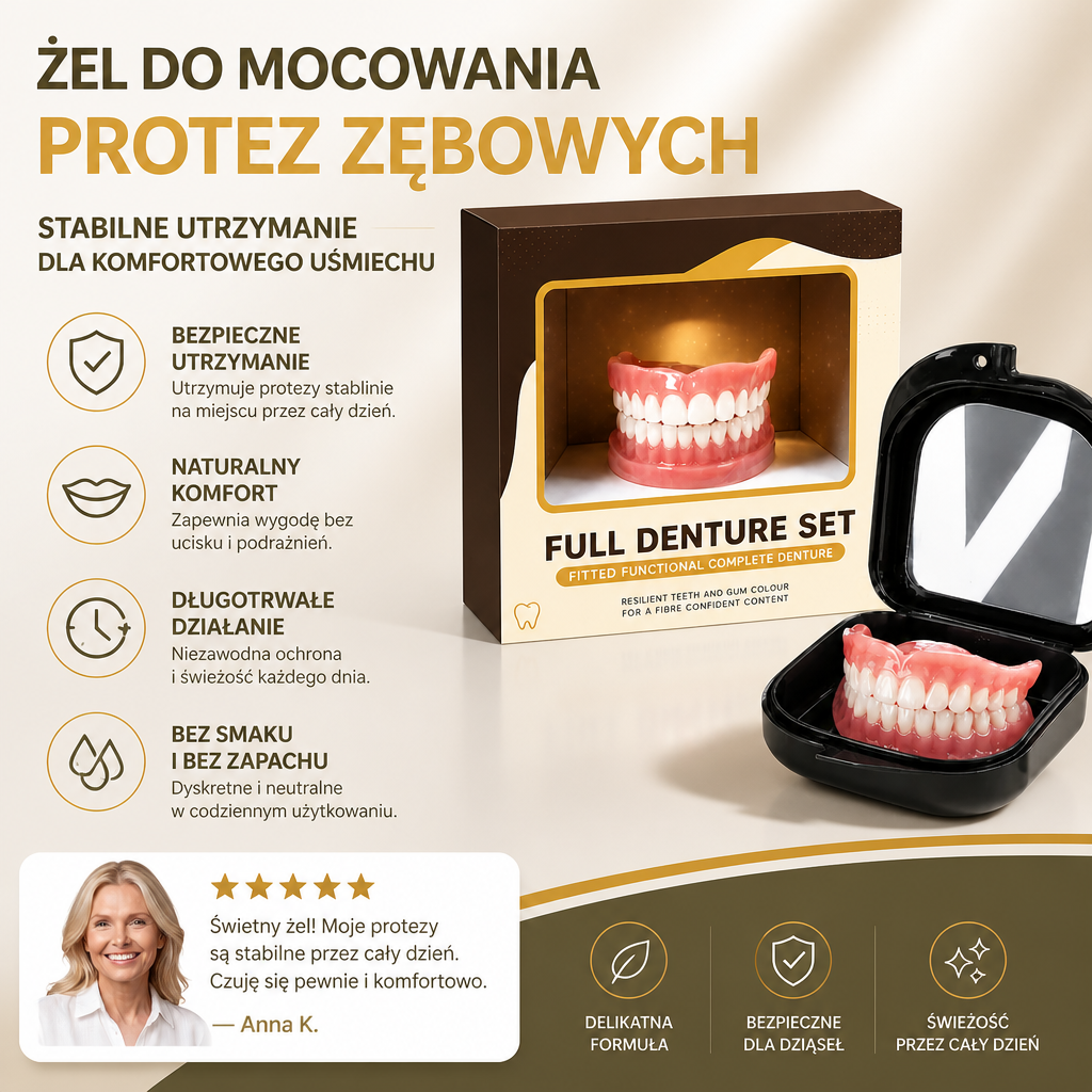 Żel do mocowania protez zębowych – Stabilne utrzymanie dla komfortowego uśmiechu