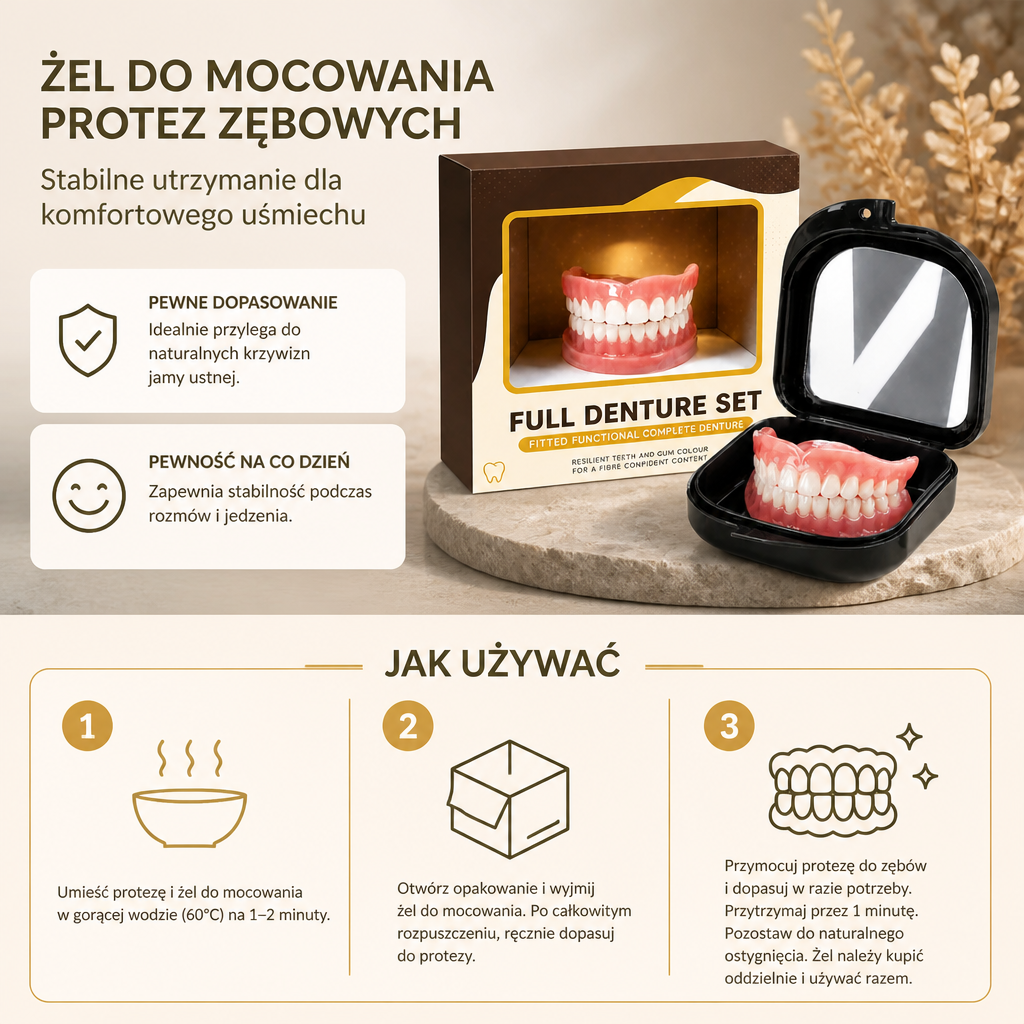 Żel do mocowania protez zębowych – Stabilne utrzymanie dla komfortowego uśmiechu