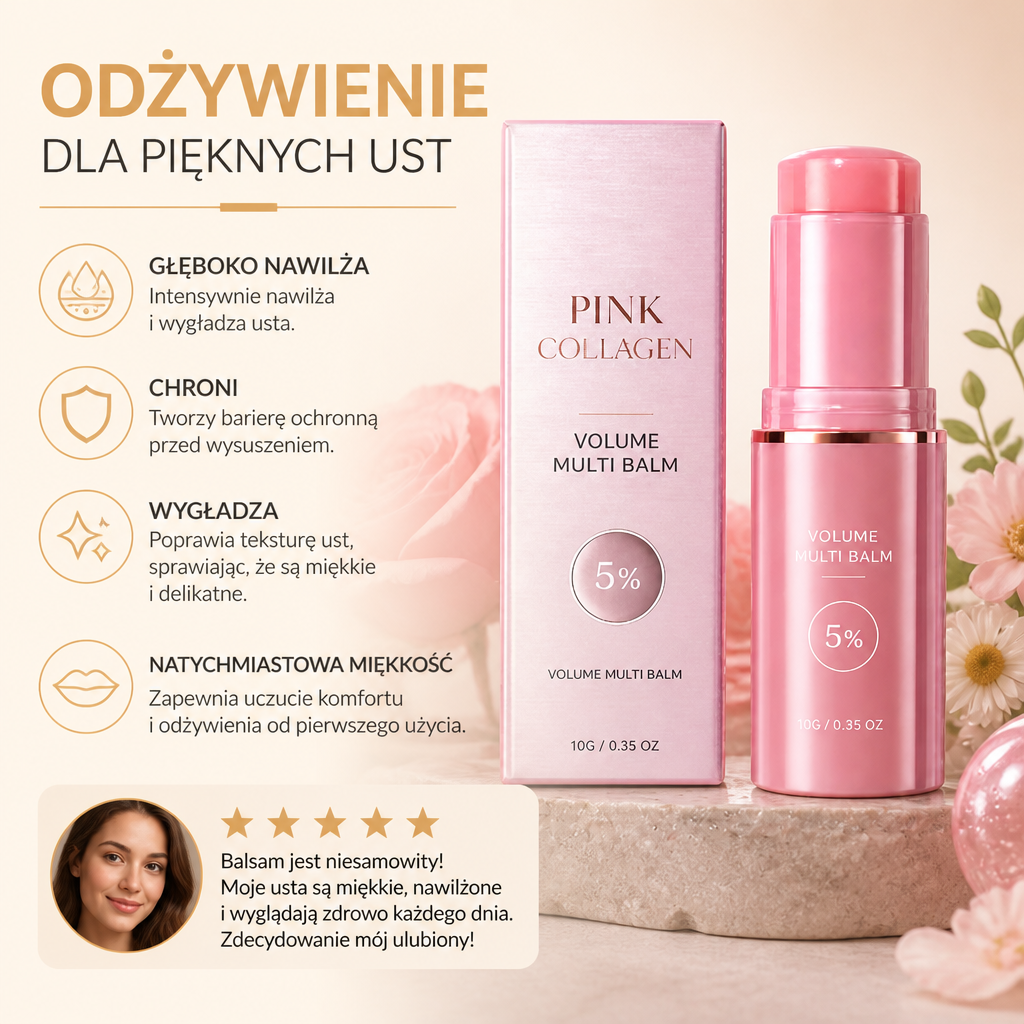 Odżywczy Balsam do Ust z Kolagenem i Witaminą E dla Miękkich, Gładkich Ust