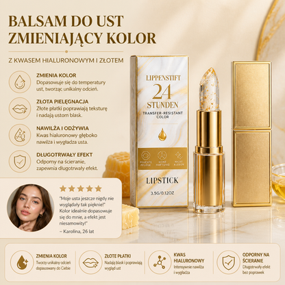 Balsam do Ust Zmieniający Kolor Odporny na Ścieranie z Kwasem Hialuronowym i Złotem