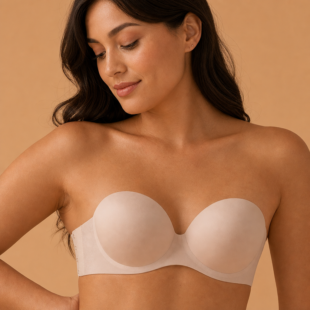 Bezramienny biustonosz bandeau push-up – antypoślizgowy, podtrzymujący i bezszwowy dla maksymalnego komfortu