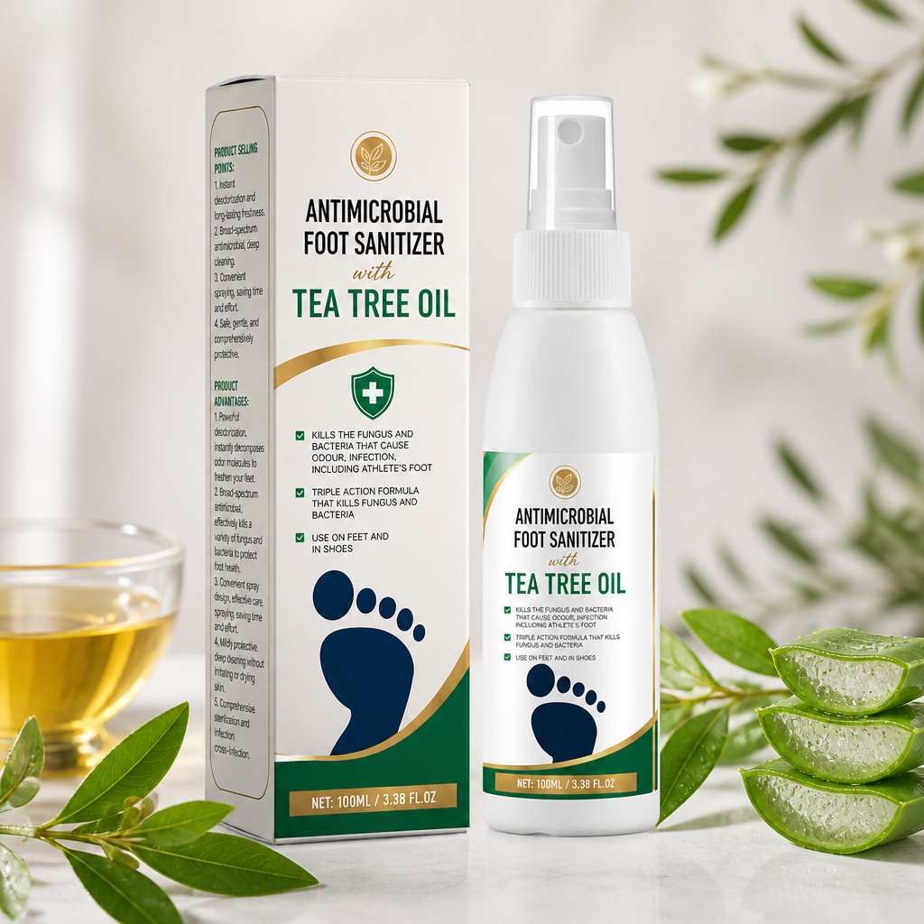 Antybakteryjny Spray do Dezynfekcji Stóp z Olejkiem z Drzewa Herbacianego – Kontrola Grzybicy i Nieprzyjemnego Zapachu