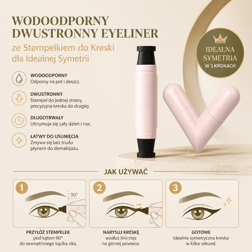 Wodoodporny Dwustronny Eyeliner ze Stempelkiem do Kreski dla Idealnej Symetrii