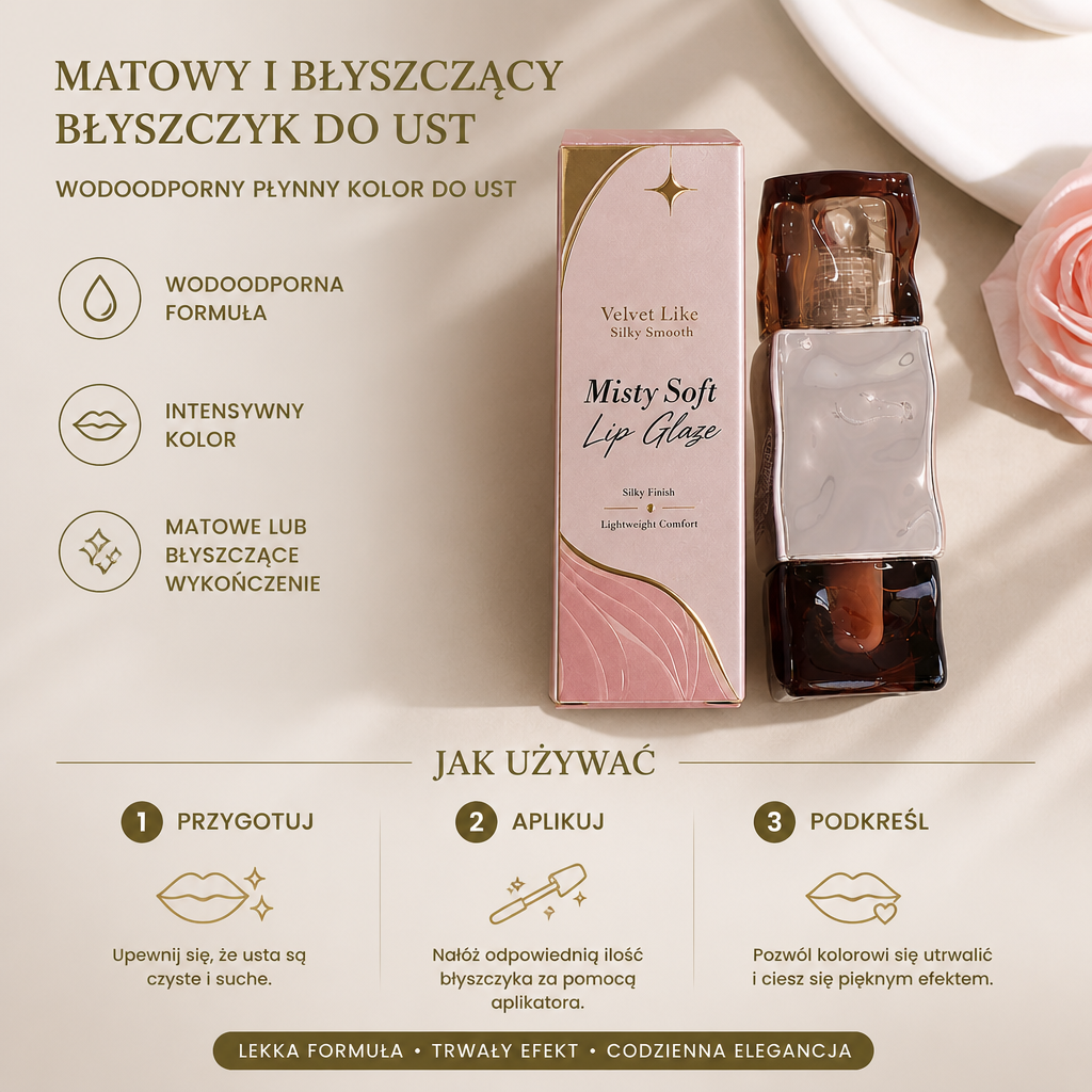 Matowy i Błyszczący Błyszczyk do Ust – Wodoodporny Płynny Kolor do Ust