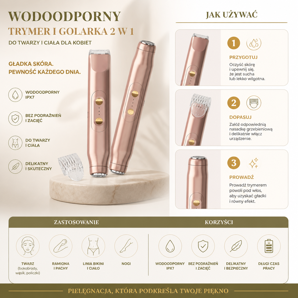 Wodoodporny Elektryczny Trymer i Golarka 2 w 1 do Twarzy i Ciała dla Kobiet