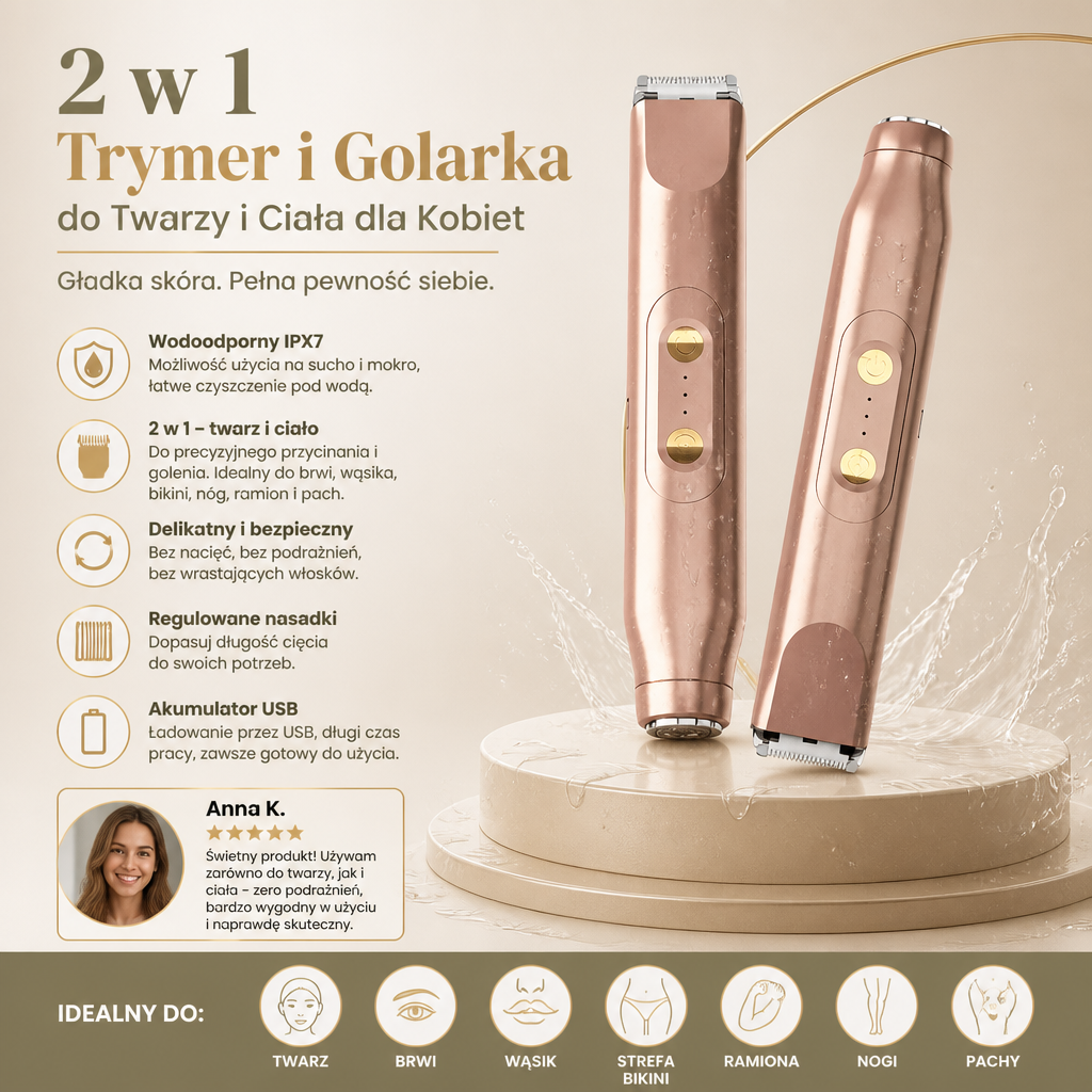 Wodoodporny Elektryczny Trymer i Golarka 2 w 1 do Twarzy i Ciała dla Kobiet